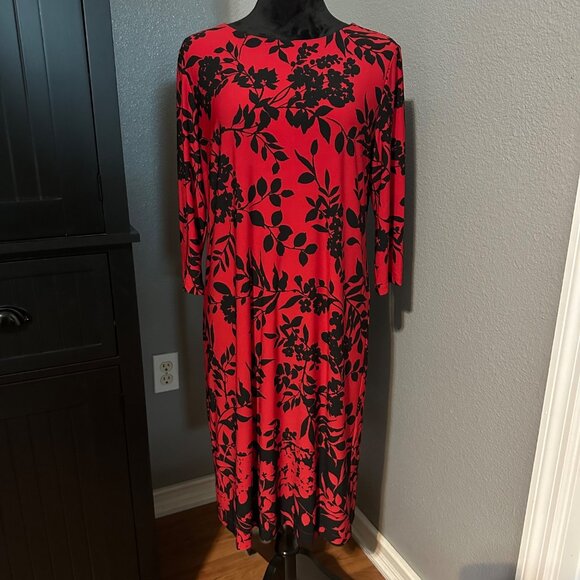 Chico's Dresses & Skirts - Chicos Shift Dress Size 1 U.S. 8/10 Floral Red Black Stretch Office NWT
